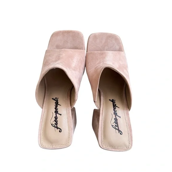 Free People Margo Mules Block Heel Pearl Sand Suede Square 38.5 EU / 8.5 US New - Picture 9 of 12